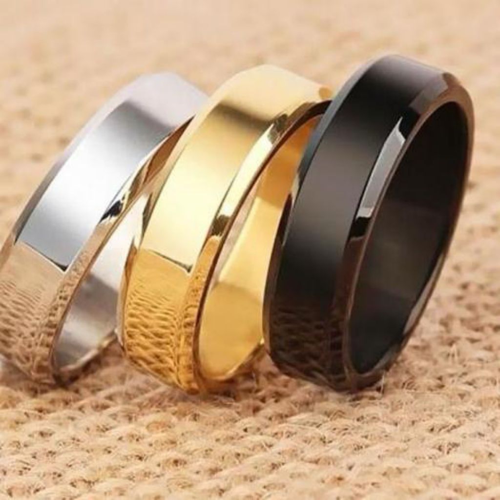 CINCIN RING POLOS TITANIUM GRATIS UKIR NAMA PANGGILAN PRIA DAN WANITA Stainless Titanium Hitam Rings