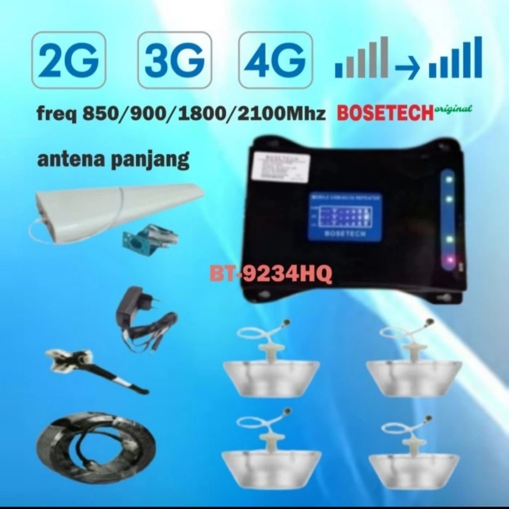 BOSETECH BT-9234HQ Repeater GSM 4 Way Penguat Sinyal Hp LTE 4G 3G 2G Signal Booster Antena Log Perio
