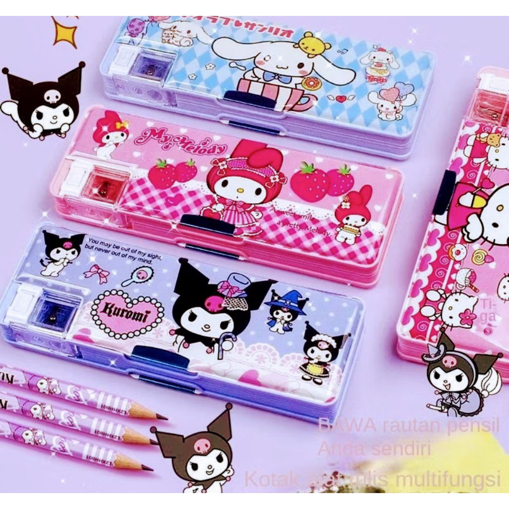 

Kotak pensil anak sekolah magnet 2 sisi dengan rautan -kotak alat tulis anak