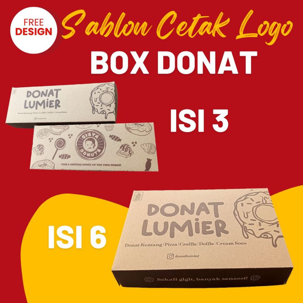 

Box dus kotak kemasan donat custom sablon cetak logo free desain
