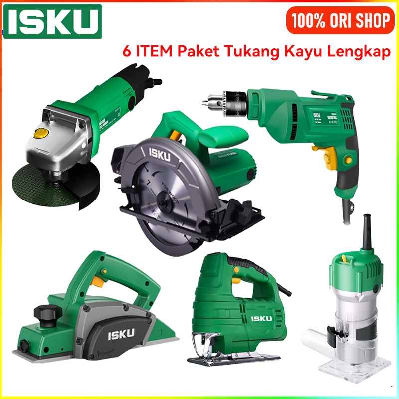 ISKU Mesin Tukang Kayu Paket Komplit 6 Item Circular Saw Planer Ketam Bor Listrik Gerinda Tangan Tri