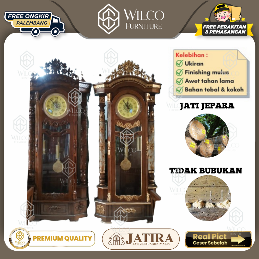 Jam Gadang  Jati Jepara  / Jam Jati Ukiran Full Furniture PLG Murah /Jam Masjid Ukir Minimalis