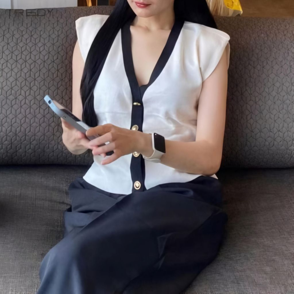 Vest Rompi Rajut Premium Wanita Oversize Full Kancing - Blouse Baju Atasan Rajut Rompi Tanpa Lengan 