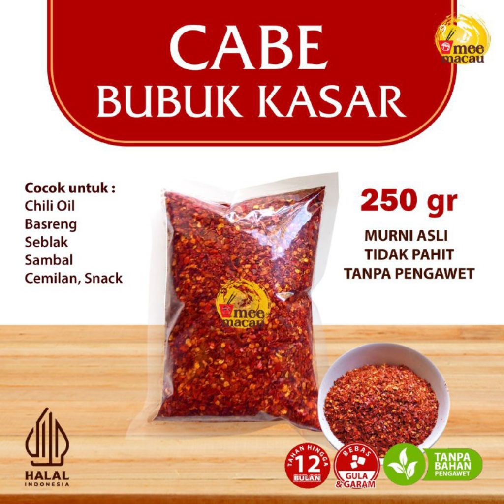

Cabe Kasar 250 Gram Cocok Untuk Chili Oil Murni Asli Tidak Pahit Tanpa Campurna 100% Cabai | Tanpa Garam Gula Micin | Murni Cabai Pilihan Halal Tahan 12 Bulan Higienis | Cabai Gochugaru |Cabai Pedas