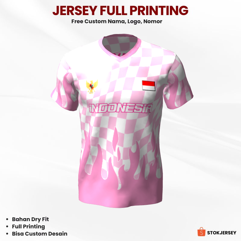 Kaos Jersey Futsal Pink Putih Motif Kotak Geometris 300 - Jersey Olahraga Custom