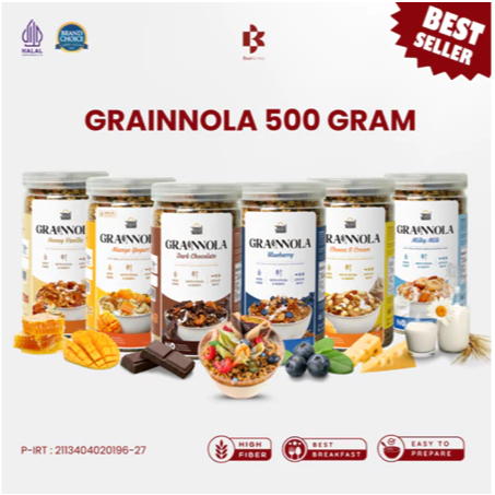 

#Grha Bhojana# Grainnola Timur Tengah 500 Gram - Granola Sereal Sarapan Oatmeal Cemilann Diet