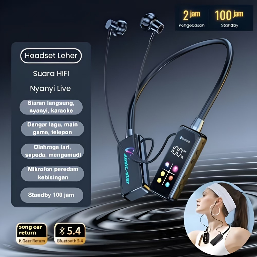 HD Screen Bluetooth Neckband Headphones Headphone Leher Bluetooth 5.4 HiFi Stereo Outdoor Sports Hea