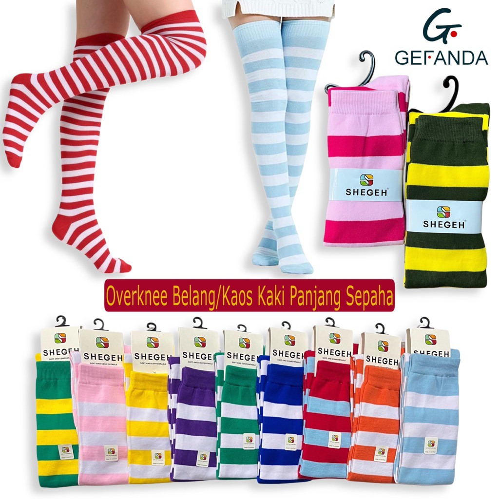 Overknee Long Socks/Kaos Kaki Panjang Diatas Lutut Belang/Kaos Kaki Panjang Sepaha Motif Salur Belan