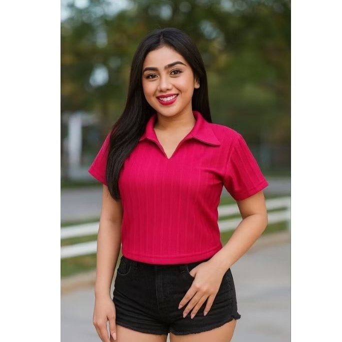 Kaos polo crop top kerah wanita | kaos wanita