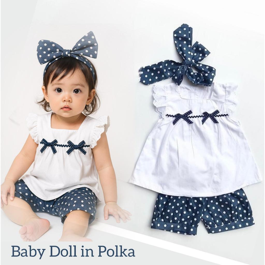 BABY DOLL in POLKA Baju Setelan Anak Bandana Fashion Bayi Perempuan Cewek Terlaris  silucubabyshop