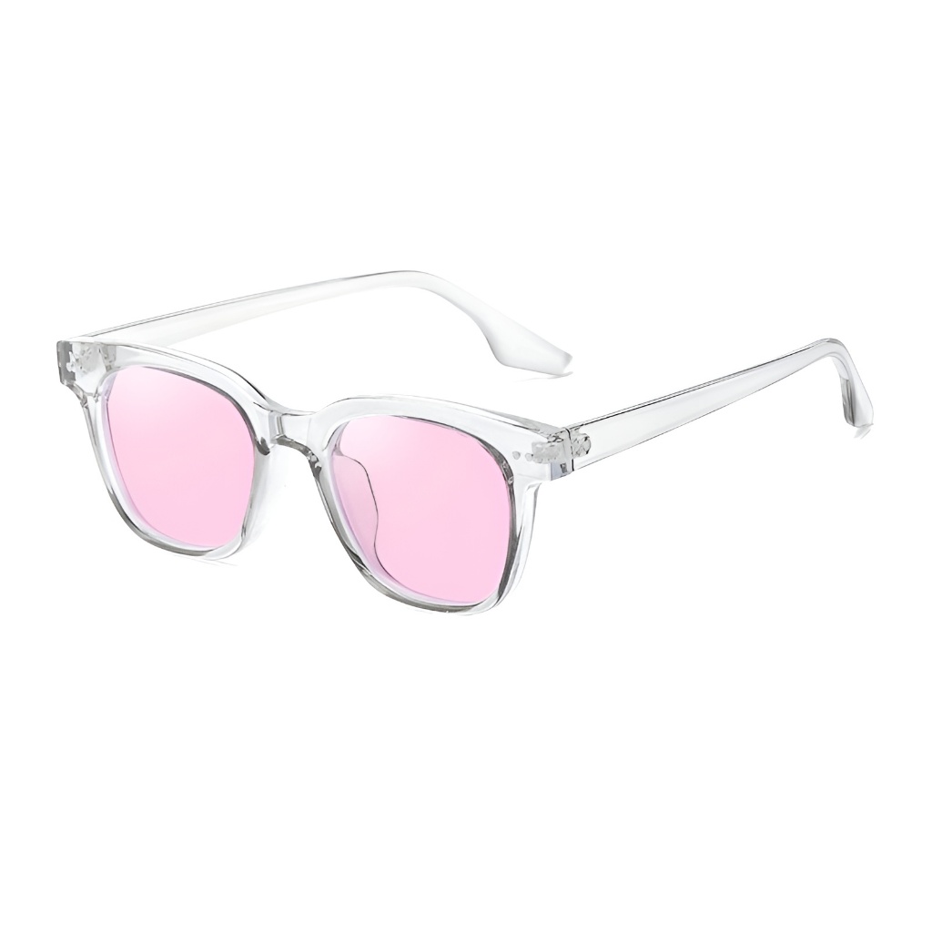 KACAMATA FRAME TRANSPARAN CLEAR KACA PINK MERAH MUDA VINCENT ROMPIES STYLE PELINDUNG DEBU DAN UV FAS