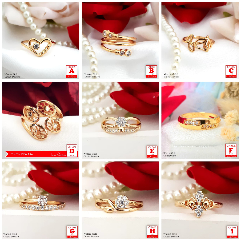 CN 005  Cincin Wanita Dewasa Perhiasan Emas Imitasi Permata Zirkon Aksesoris Korea Model Mawar Rose 