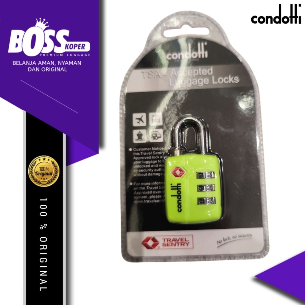 Gembok koper & tas CONDOTTI luggage locks 3 digit angka combination TSA original