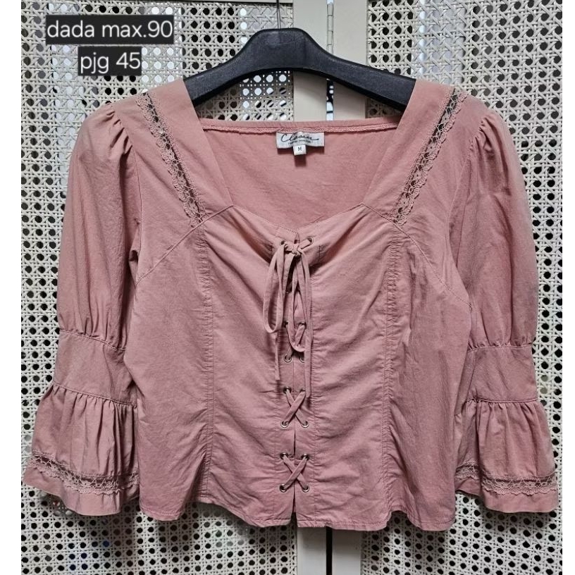 blus baju atasan crop dusty pink stretch elegan