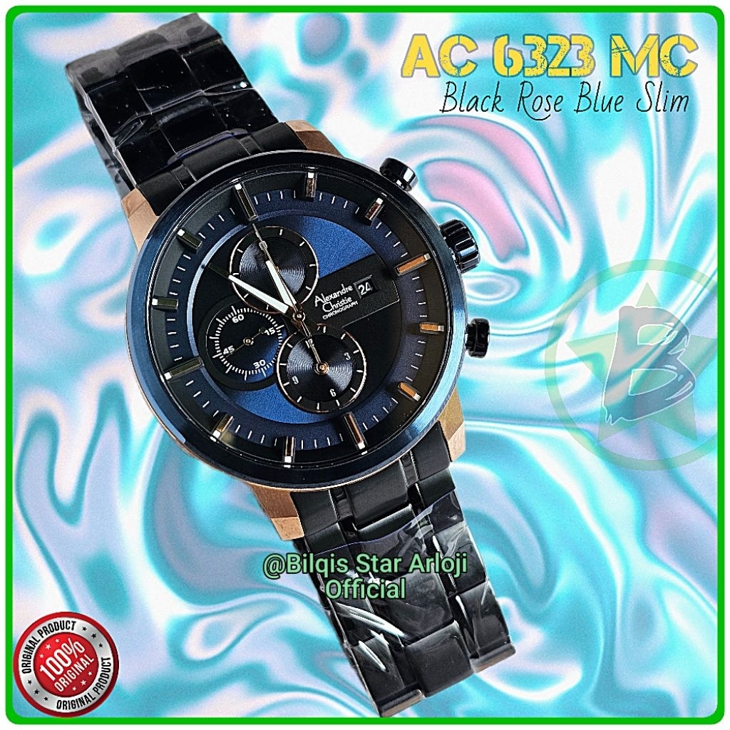 Alexandre Christie Pria Ac 6323 Mc Slim Tali Rantai Black Rose Blue Original