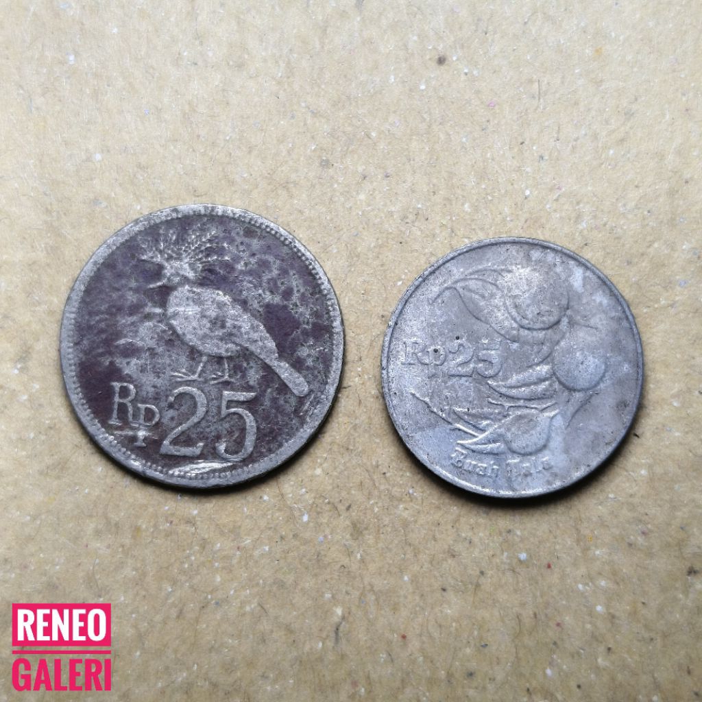 Jelek Paket 2 variasi 25 Rupiah Koin asli uang kuno logam Indonesia original burung merpati 1971 bua