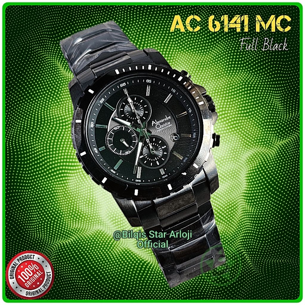 Alexandre Christie Pria Ac 6141 Mc Tali Rantai Full Black Original