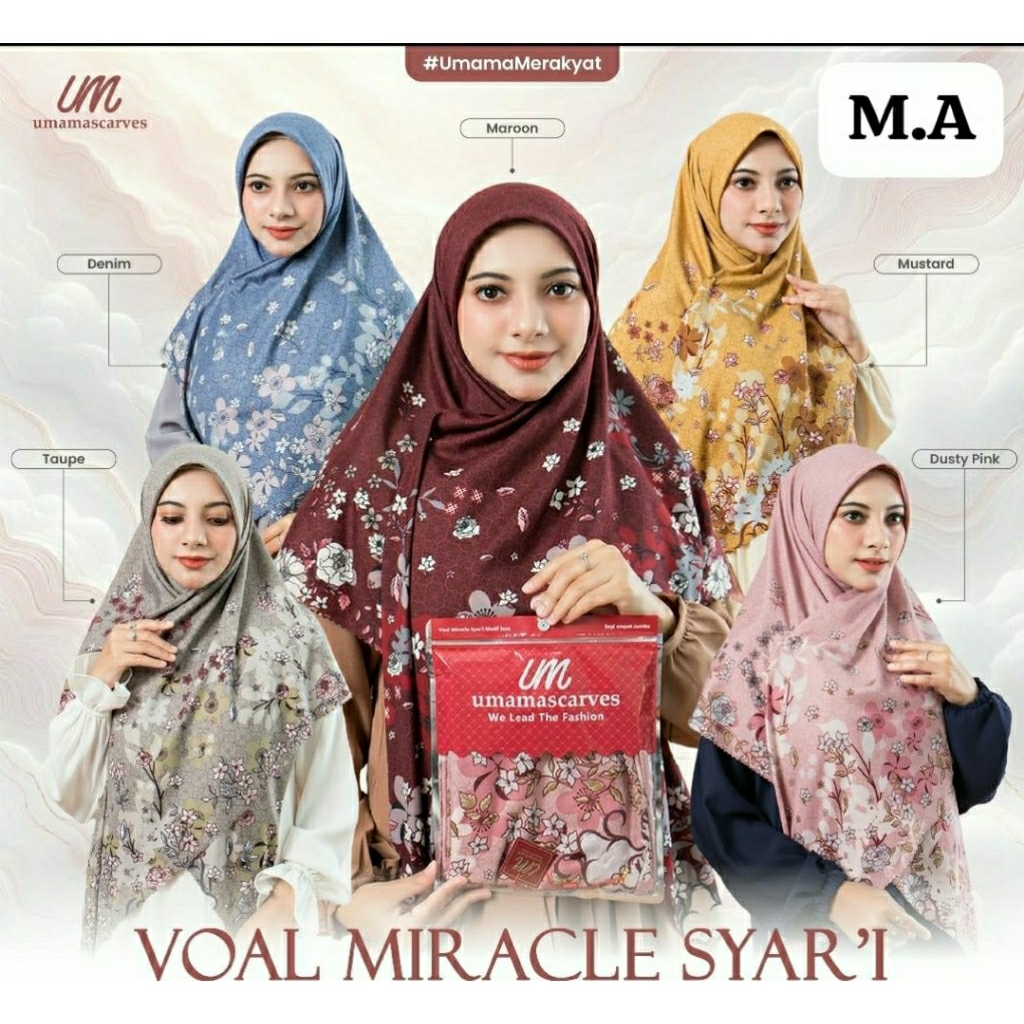 AK hijab Scarves logo motif/print voal miracle scarves syari serangam ( 130 × 130 cm )