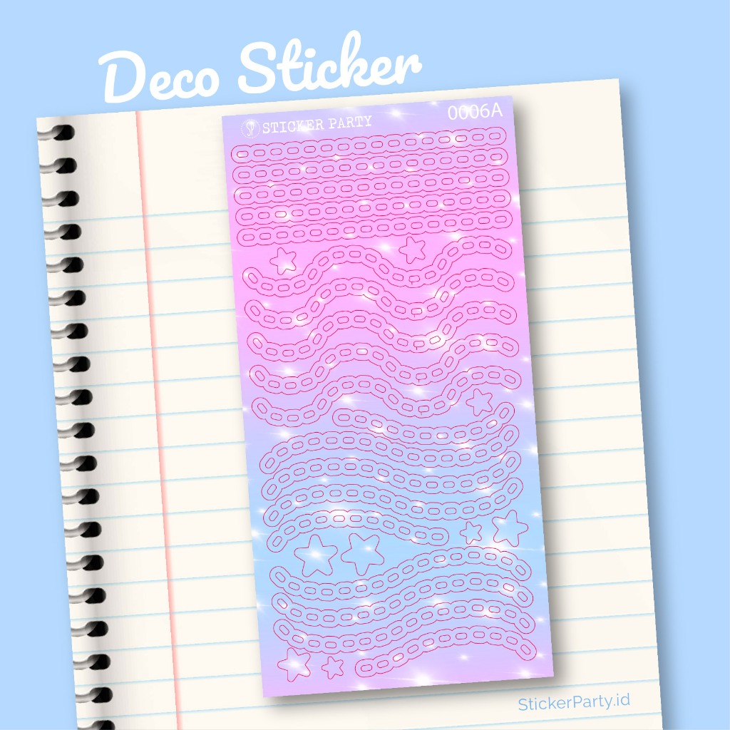 

Stiker Dekorasi Warna Pelangi Glitter Motif Chain Rantai dan Bintang StickerParty 0006