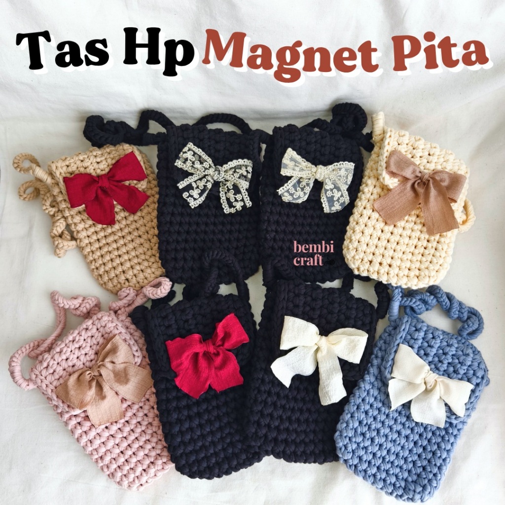 TAS HP MAGNET PITA BY BEMBI CRAFT Tas Rajut Hp Kecil Tas Rajut Hp Pita Tas Rajut Hp Unik Tas Rajut H