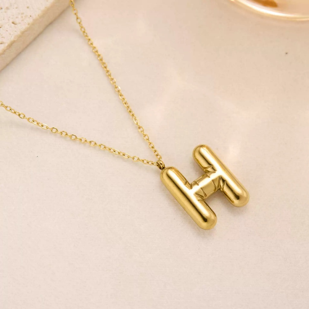 EJ-KX140 Kalung Titanium Premium Wanita Liontin Inisial H Huruf  Anti Karat Lapis Emas 18K