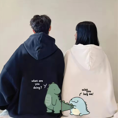Hoodie Couple Lucu Dinosaurus Oversize | Sweater Couple Pria Wanita Kekinian