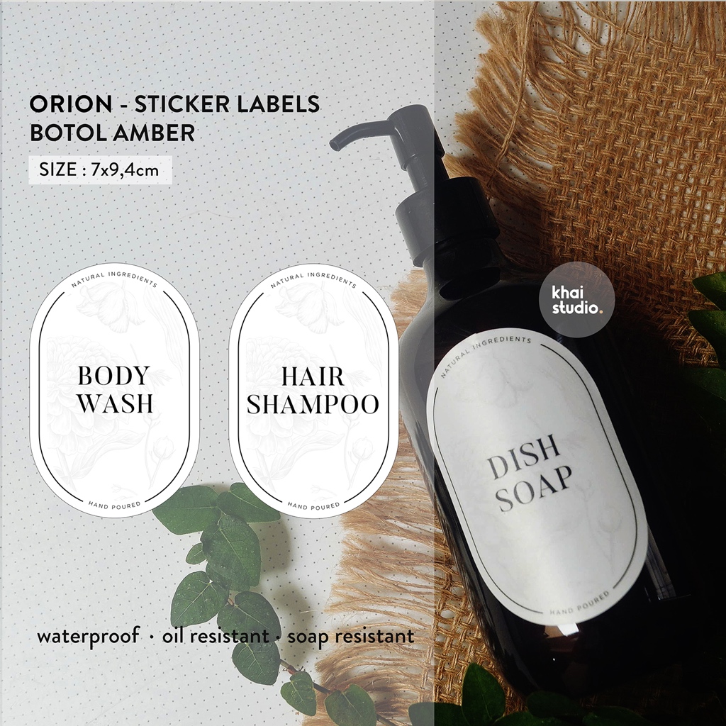 ORION - Label Sticker Botol sabun / Label Sticker Bottle Pump / STICKER ONLY / Botol Amber
