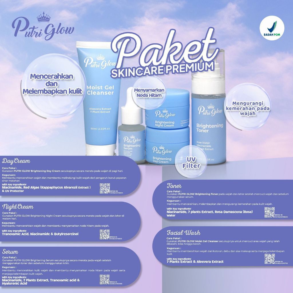 PAKET SKINCARE PREMIUM BY PUTRI GLOW / Putri Glow Skincare