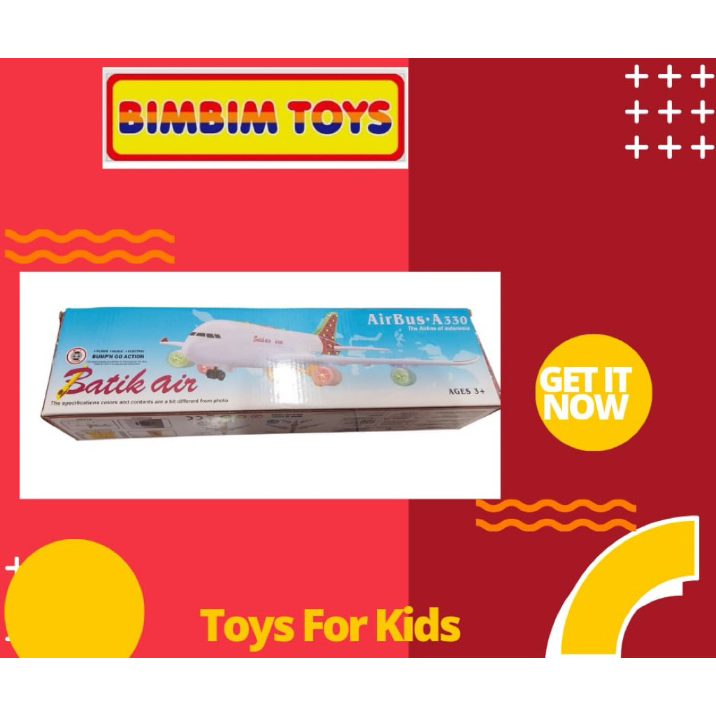 MAINAN PESAWAT BATIK AIR A330-130BK, MAINAN PESAWAT BERJALAN DAN MENYALA LAMPU KANAN KIRI