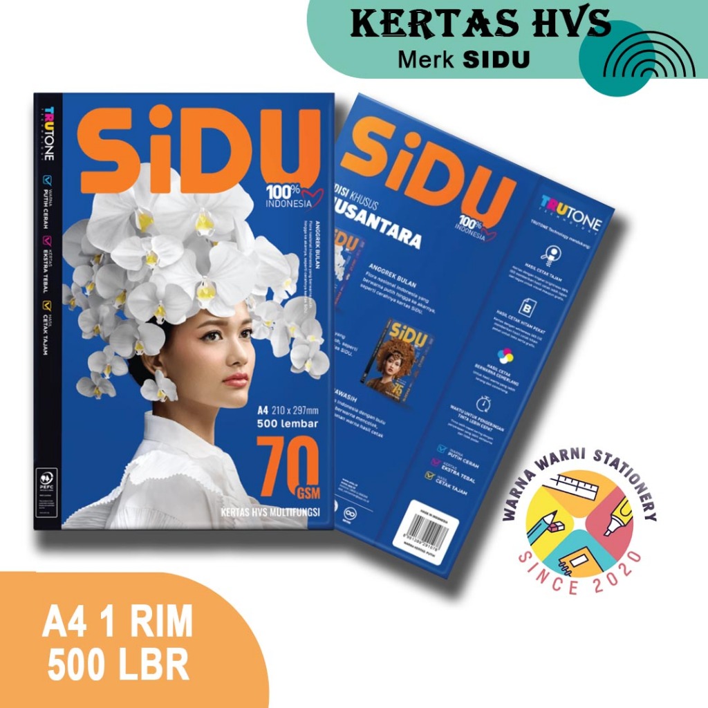 

Kertas HVS A4 | Sidu | 70 gsm | 1 Rim