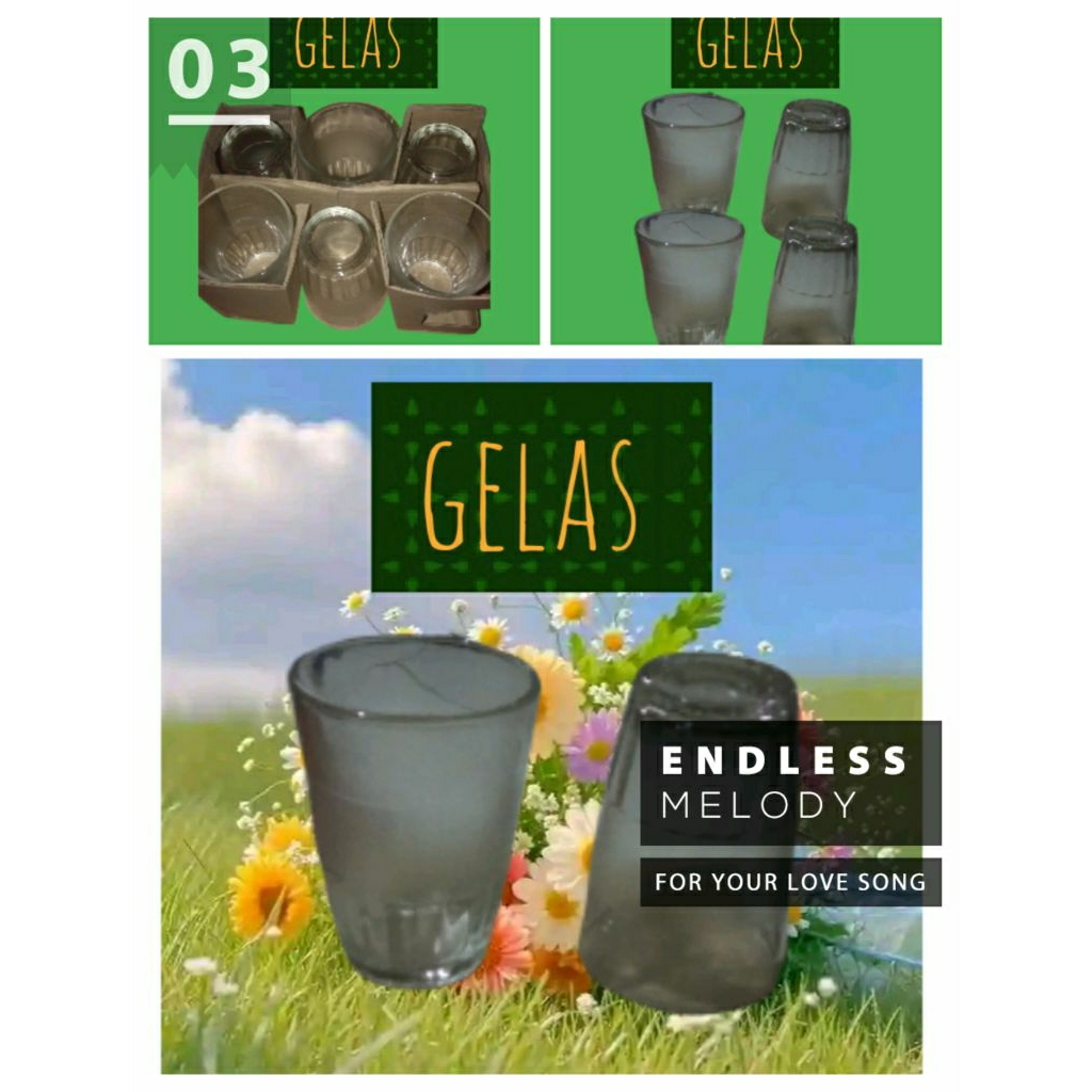 GELAS kaca//gelas kaca 6 pcs //setengah lusin//gelas kaca bening