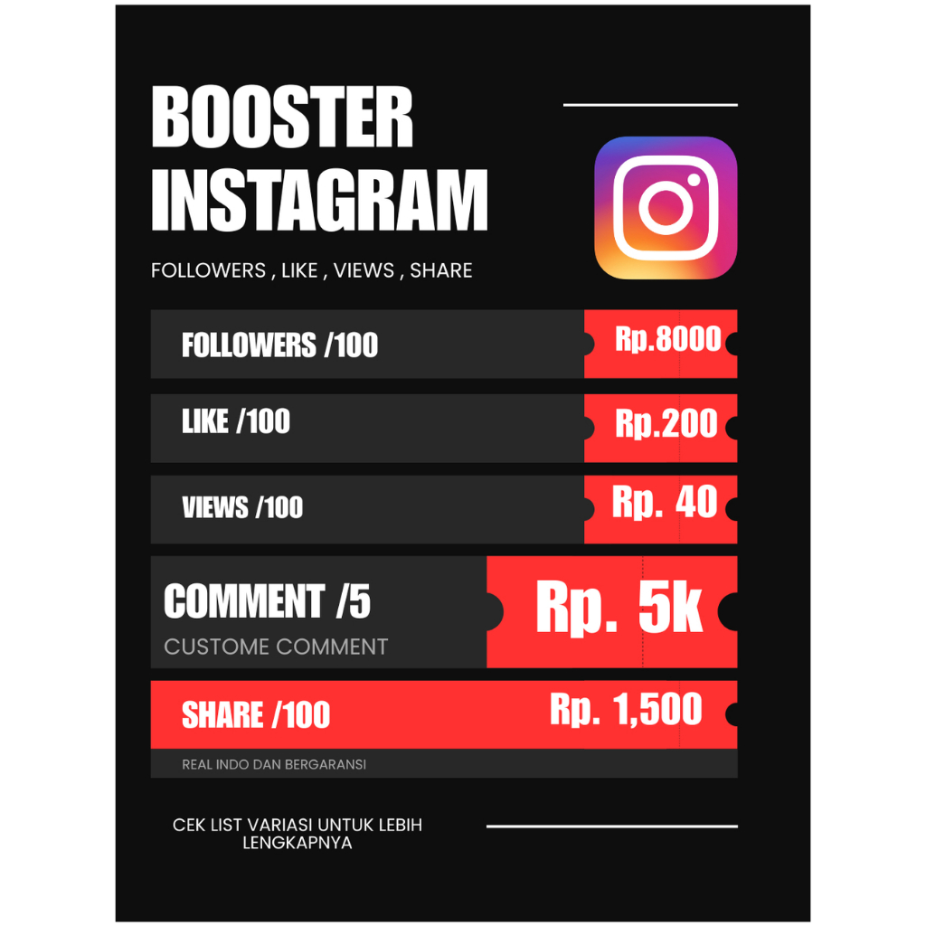 Followers INSTAGRAM real INDO ( LIKE, COMMENT, VIEW, SHARE )