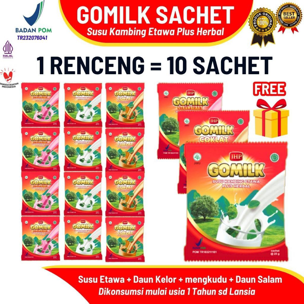 

GOMILK sachet 10 pcs. susu kambing etawa plus herbal