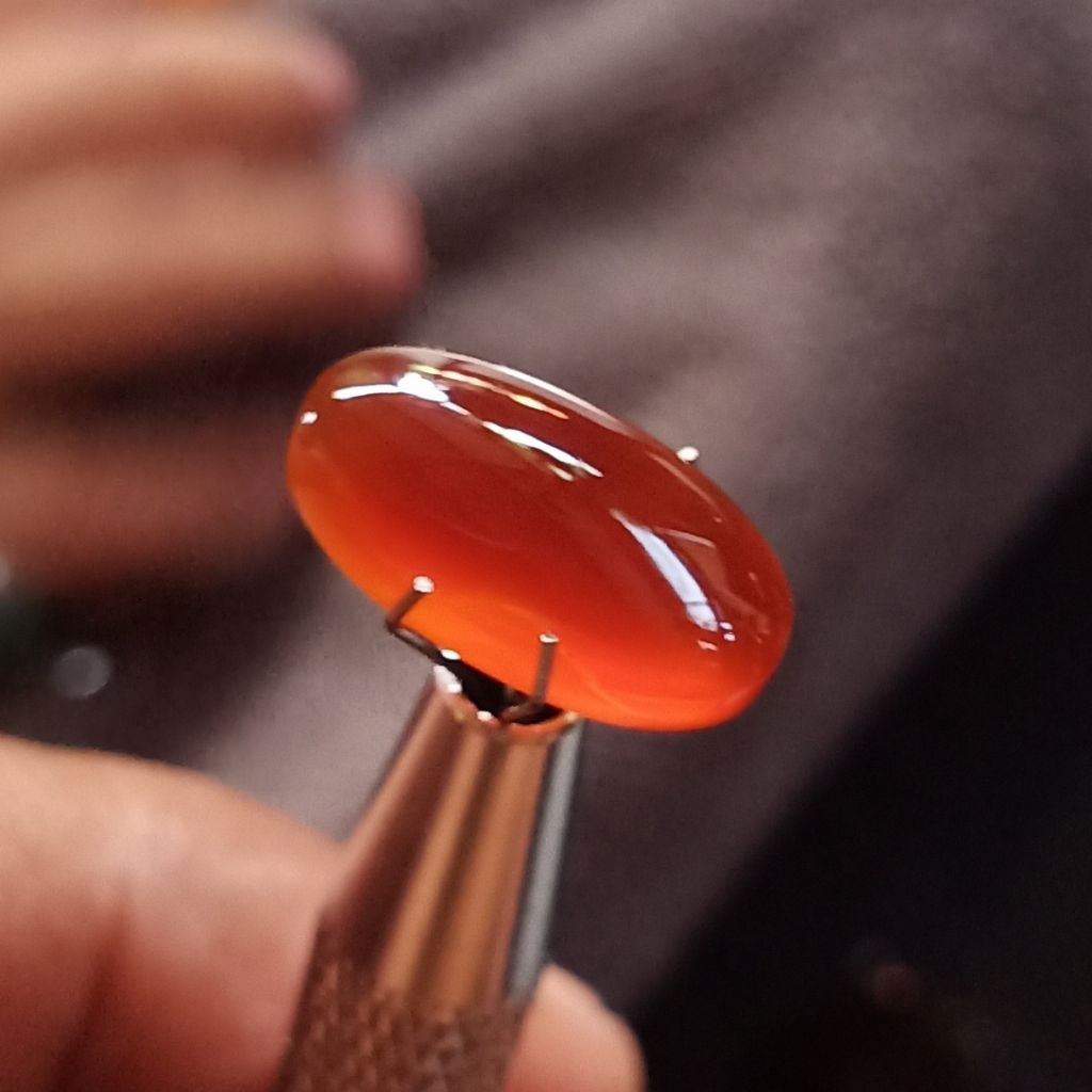 Batu Red Baron serat kura - Red Orange  Carnelian anti dyed