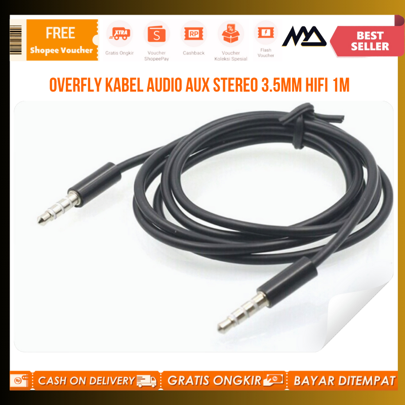 Overfly Kabel Audio AUX Stereo 3.5mm HiFi 1M - CX1 Black kabel audio hifi stereo voucher shopee pay