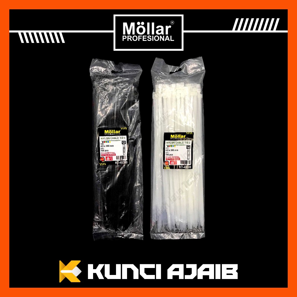 

MOLLAR Cable Ties 4.8 x 300 mm HITAM PUTIH Kabel Tie 30 cm Pengikat Strap Nylon