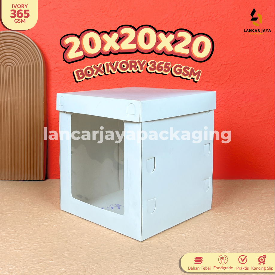 

Box Kue Tart Tinggi Kotak Kado Dos Putih Duplex Kemasan Cake Kue Hampers 20x20x20 cm