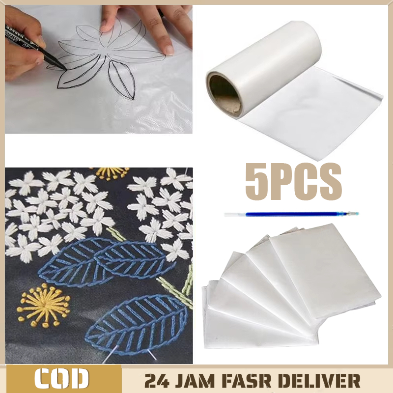 

5pcs Alat Menyulam Kertas Bordir Water Soluble Film Yang Larut Dalam Air Water Soluble Film+One Free Water-Soluble Refill