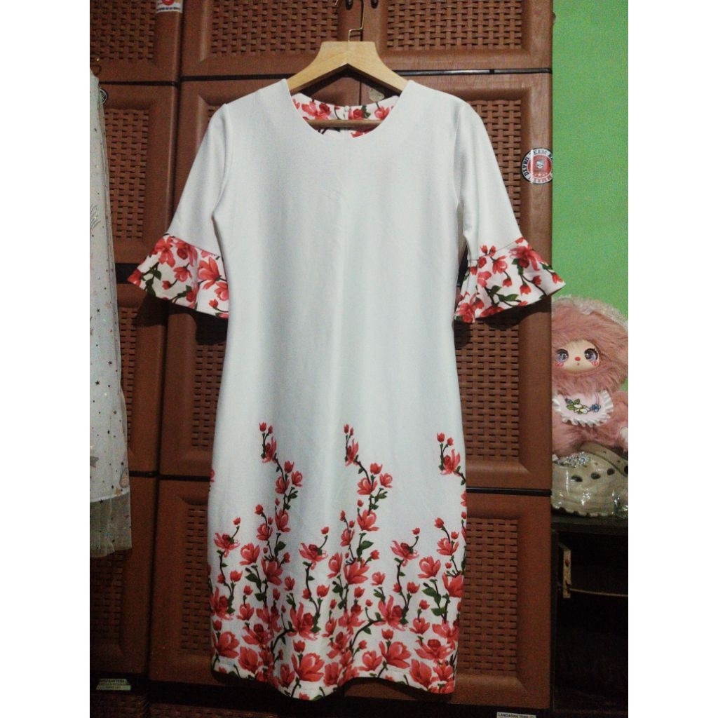 Midi Dress Motif Bunga Bunga Baju Cewek Baju pesta Dress cewek amido Dress