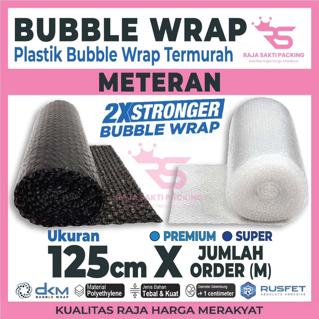 

Bubble Wrap Meteran (1,25M x JUMLAH ORDER) Hitam Putih Bening Bubble Wrap Termurah Delkowrap