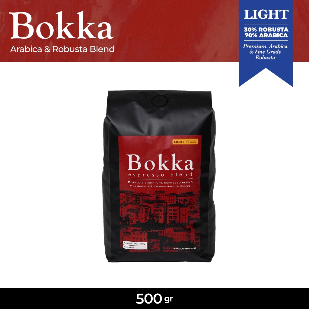

Bokka Light 500GR - Biji Kopi Espresso Blend Arabica 70% Robusta 30%-Cappuccino-Latte-Es Kopi Susu