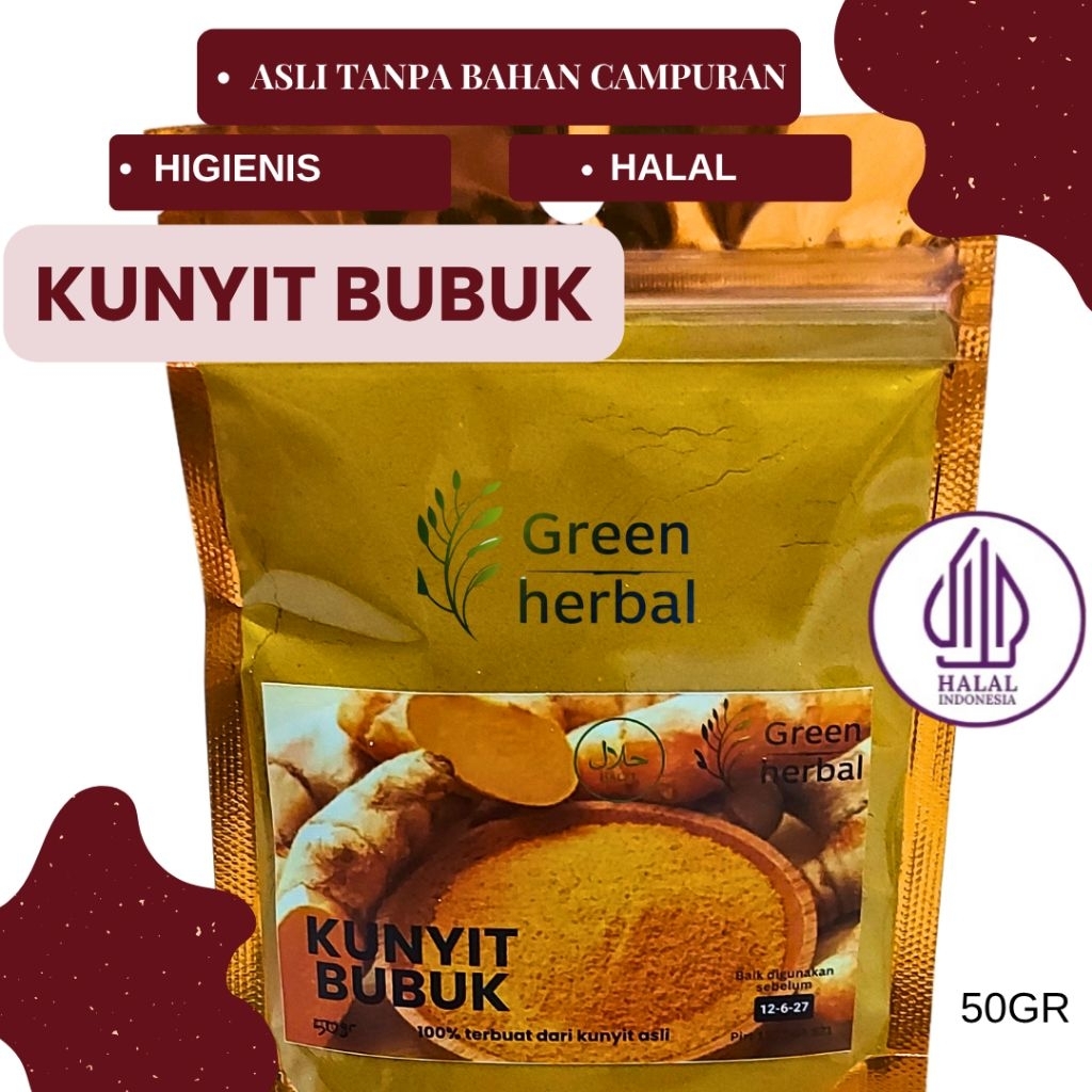 

Kunyit Bubuk / Kunir serbuk 50gr / asli tanpa bahan campuran 100%. rempah asli. Green Herbal.