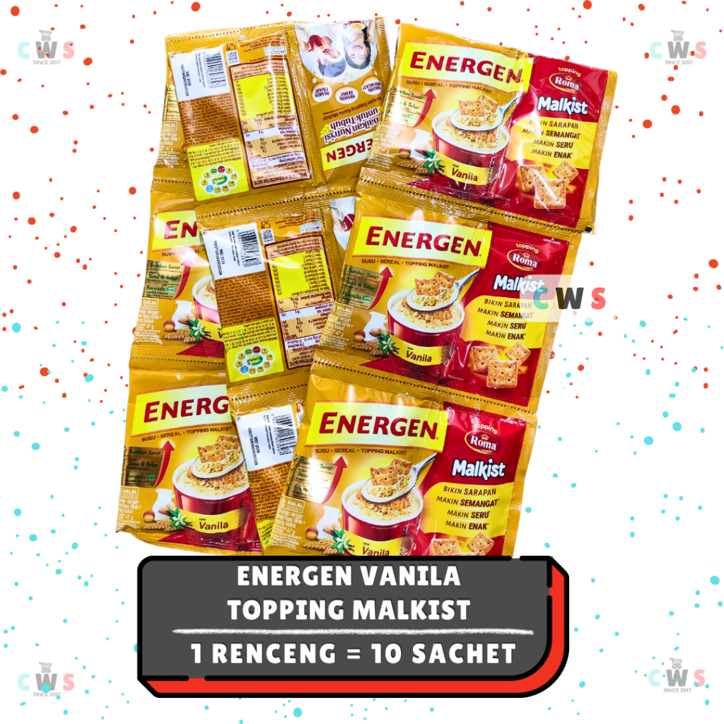 

ENERGEN Minuman Susu Sereal Rasa Vanila + Topping BENG BENG BALLS | MALKIST Sachet - 1 Renceng