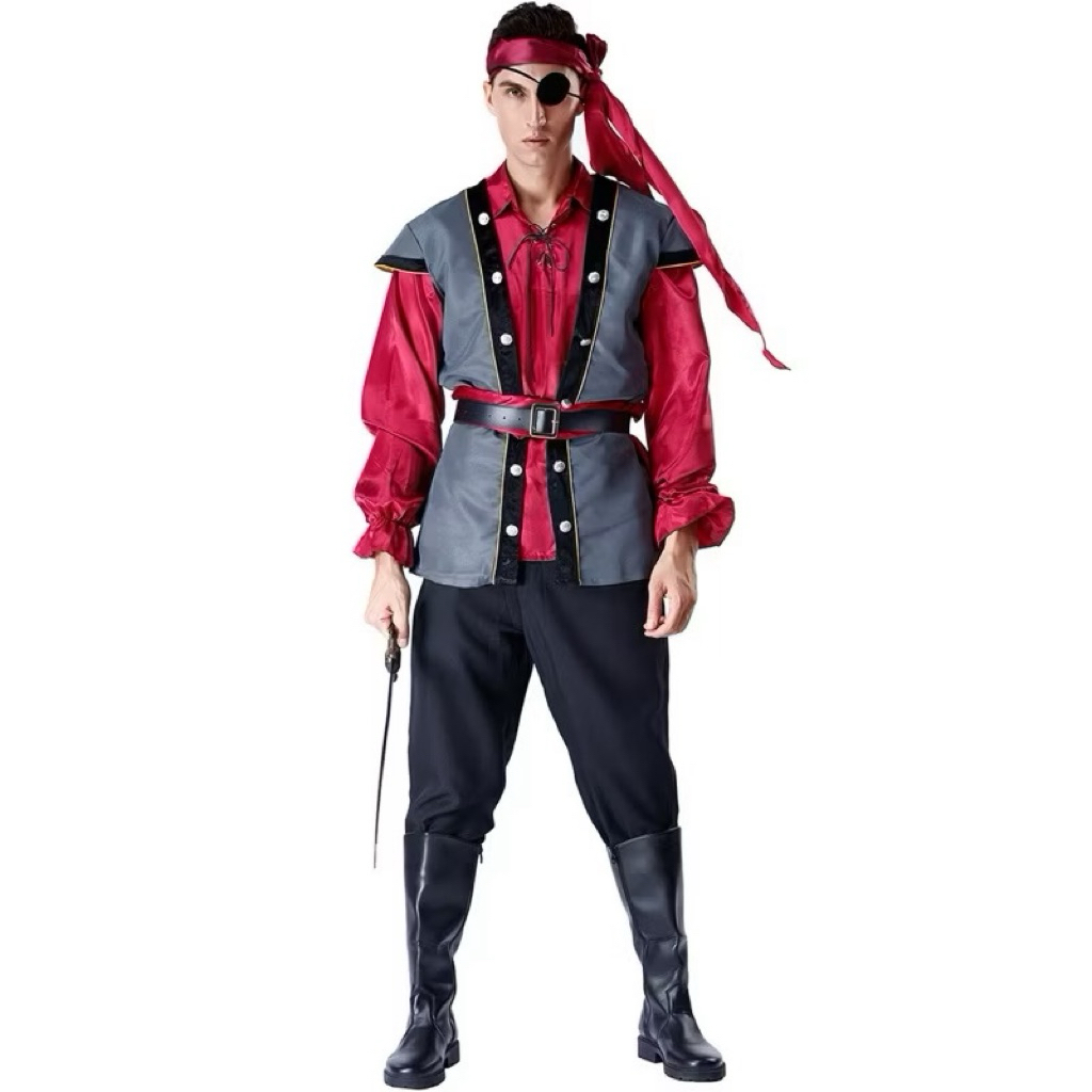 Pirates of the Caribbean costume |  Pirate Uniform Masquerade  | kostum bajak laut pria dewasa merah