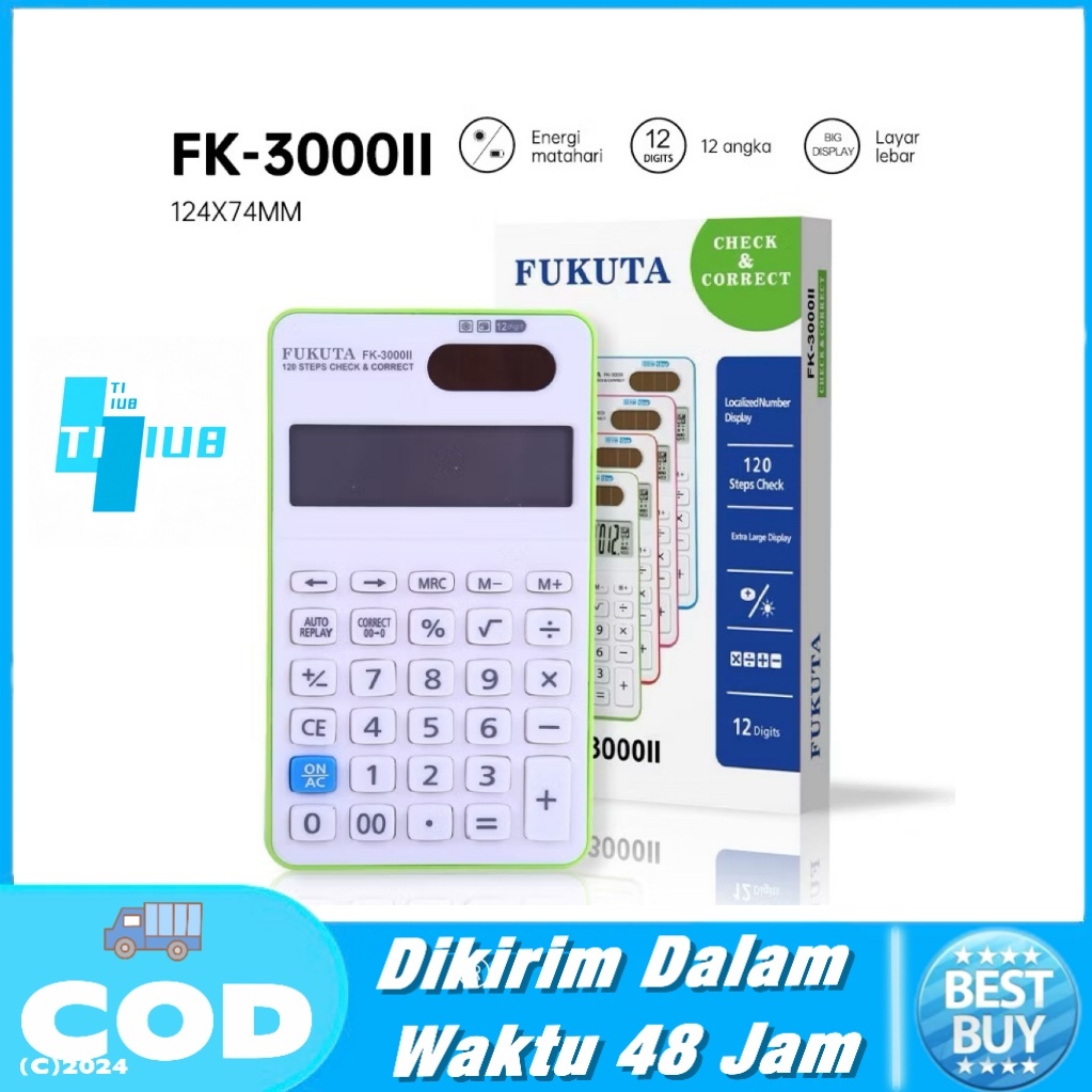 

Kalkulator FK-3000II Energi Matahari 12 Digit Check Correct/ Kalkulator Electronik / Kakulator Mini