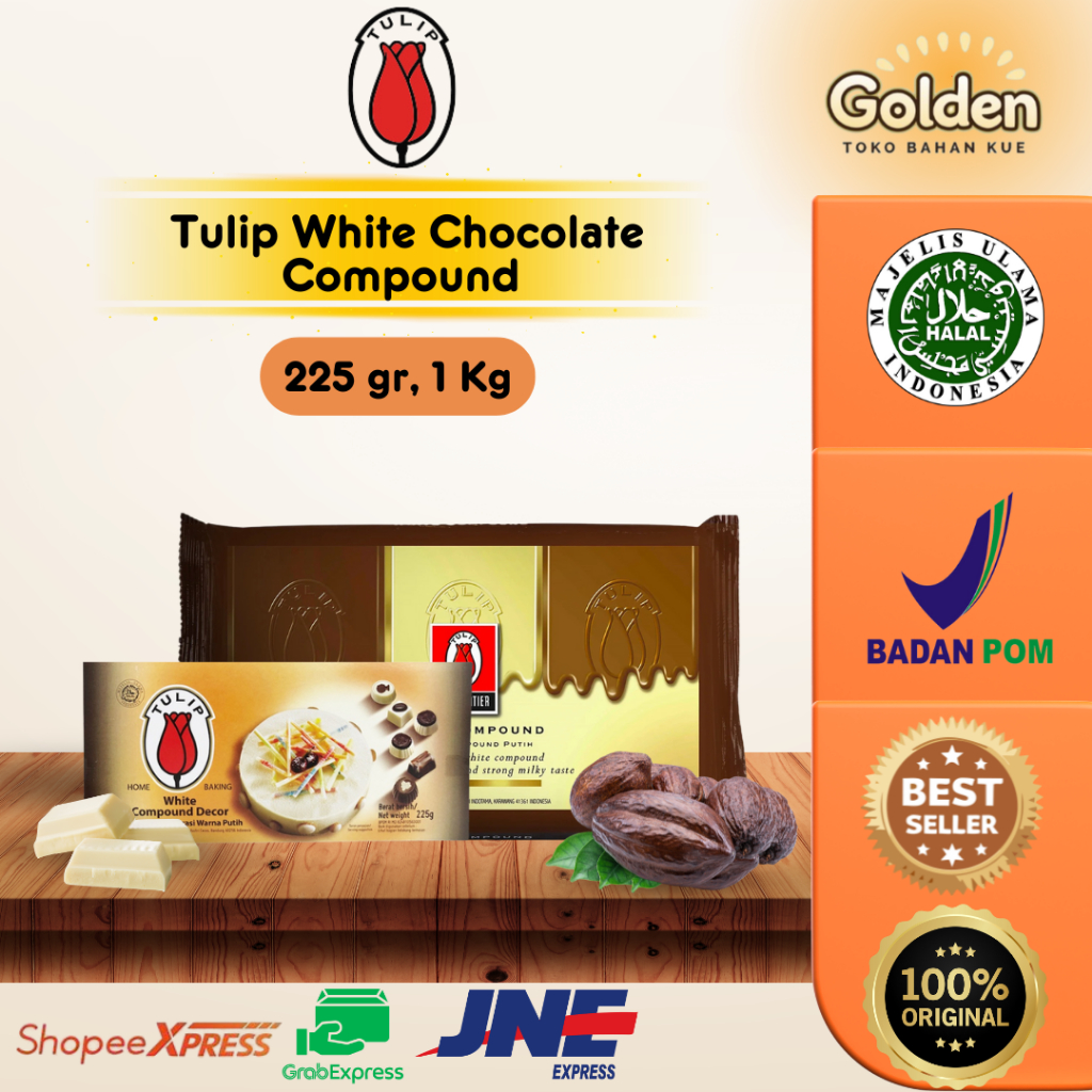

Tulip White Chocolate Compound 225 gr, 1 kg / Coklat Batang Putih Tulip