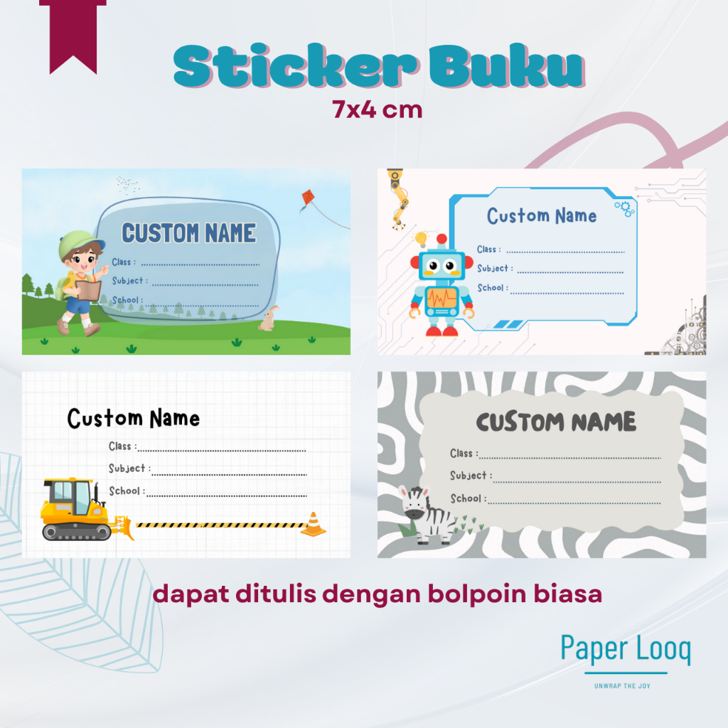 

20 pcs sticker nama buku sekolah custom siap pakai bisa tulis bolpoin