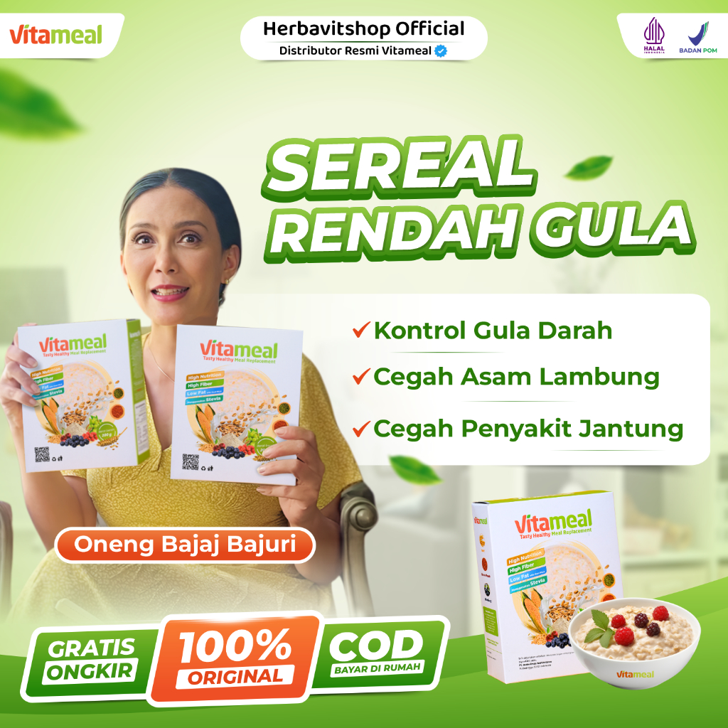 

VITAMEAL ORIGINAL Sereal Diabetes Bantu Turunkan Gula Darah Diabetes Kolesterol Pengganti Nasi