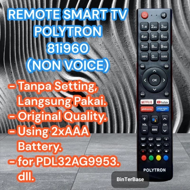 Remote remot TV Polytron LCD LED Android Smart TV 81i960 81j112 PLD 32AG9953 Lama with logo KW Pengg