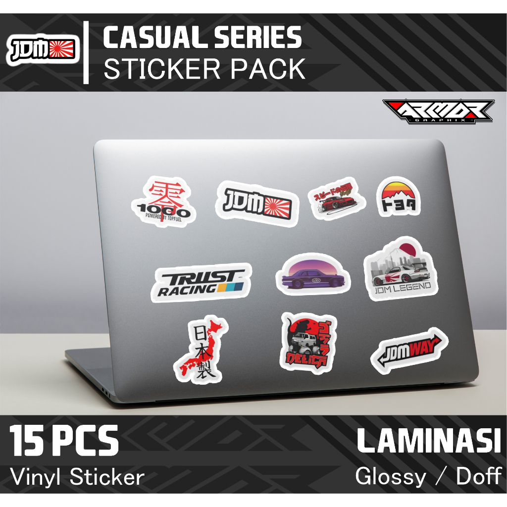 

15pcs Sticker Pack JDM SERIES Premium Waterproof Aesthetic, untuk Laptop, Motor, dan Helm ArmorGraphix 3